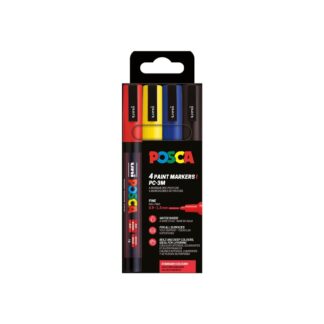 Uni Posca Set Basic à 4 Farben, 0.9-1.3mm, Rundspitze, PC-3M